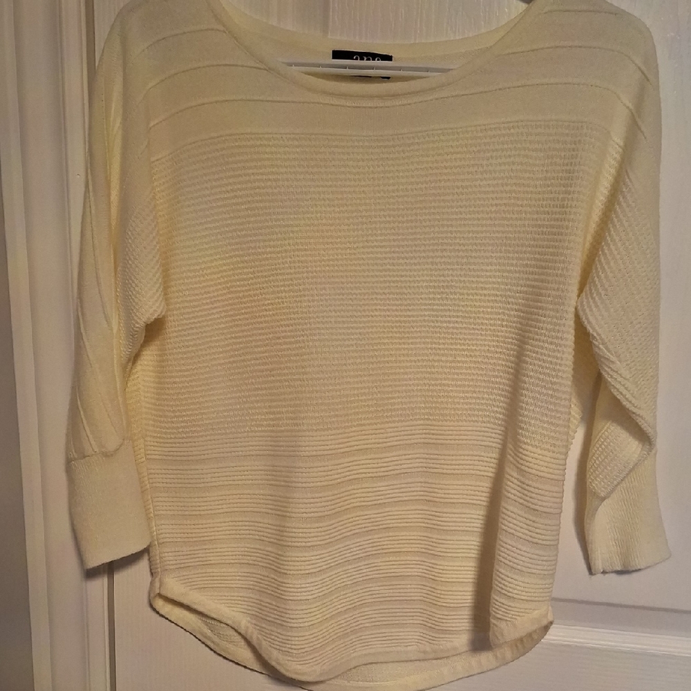 Boatneck‎ Cream Textured Knit Sweater - Relaxed Fit